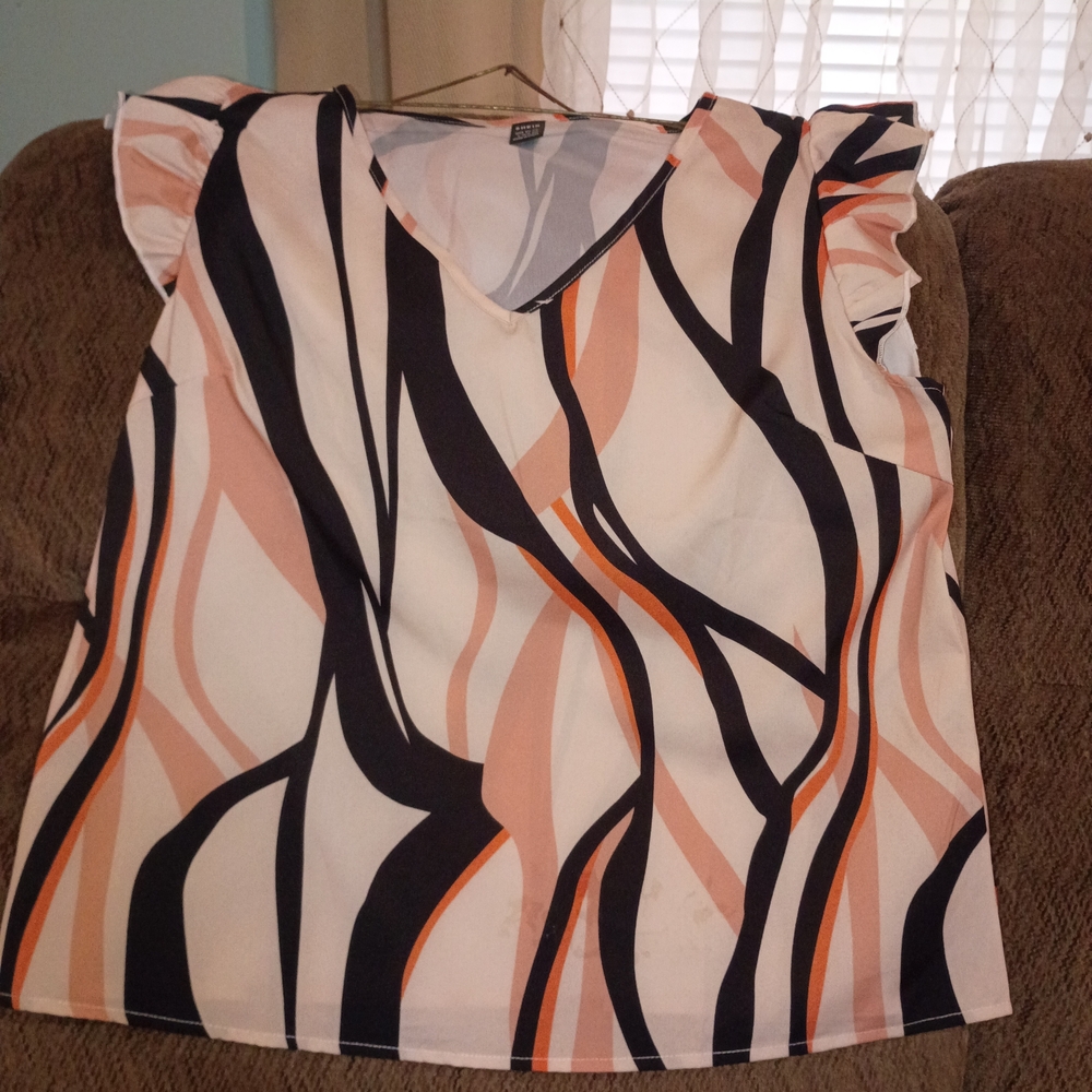 SHEIN Women's Top with Black and Pink Abstract Stripes